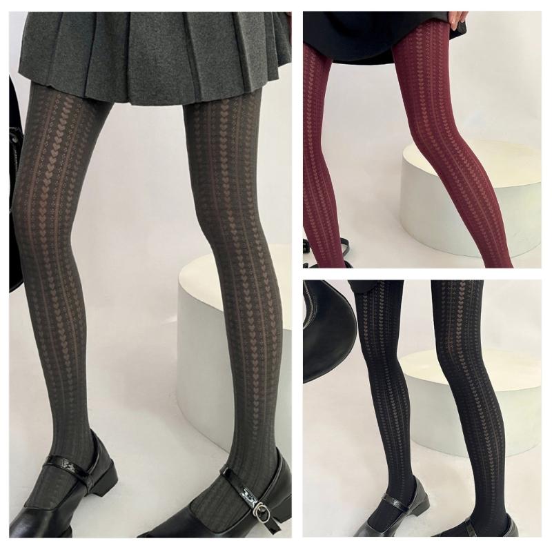 Japanese Cutout Heart Patterned Mesh Pantyhose Elegant Stretchable Nylon Tights Slimming Leggings Stockings for Women