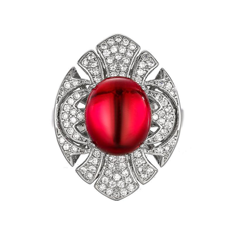 Jewelry Rings Natural Chalcedony Agate Imitation Pigeon Blood Red Corundum Retro Fashion High-end Feel Women's Open