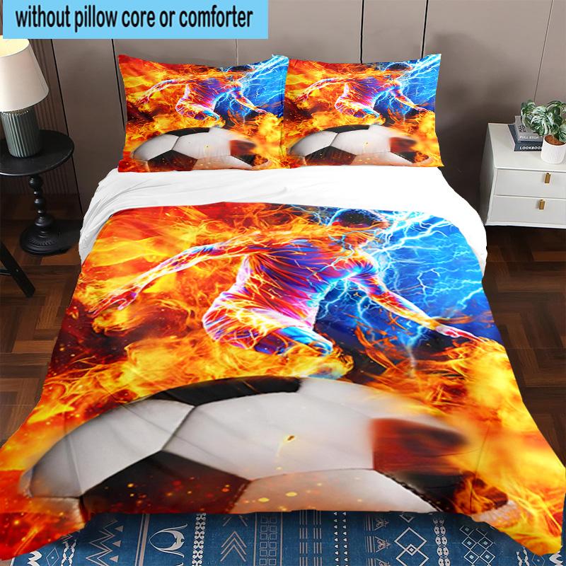 3PCS Football Player In Flames 3pcs Bedding,Including 3PCS Duvet Cover And 2pcs Pillowcases Perfect for Christmas,Ideal for Bedroom, Dormitory