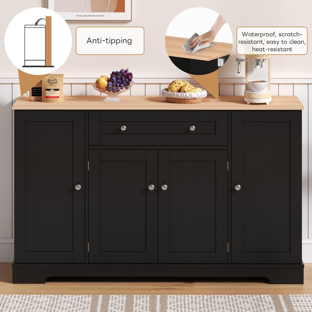 Multifunctional Kitchen Buffet – 138 Cm Sideboard with Drawer, Shelf Doors & Adjustable Shelves – Modern Design, Anti-Tip, for Living Room & Bedroom