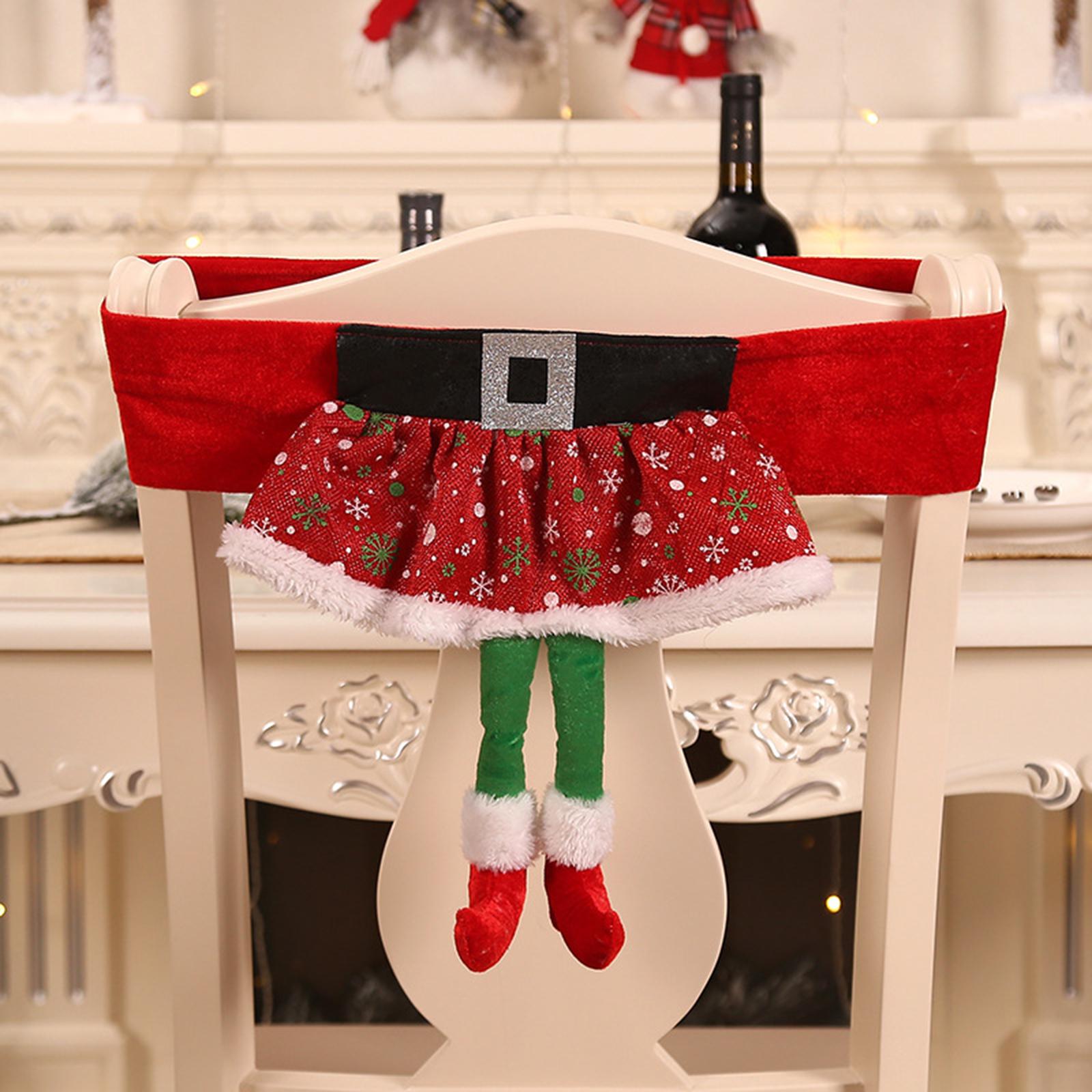 

Xmas Chair Back Cover Santa Belt Dining Chair Flannel Slipcover Decoration 46x30cm Type 1