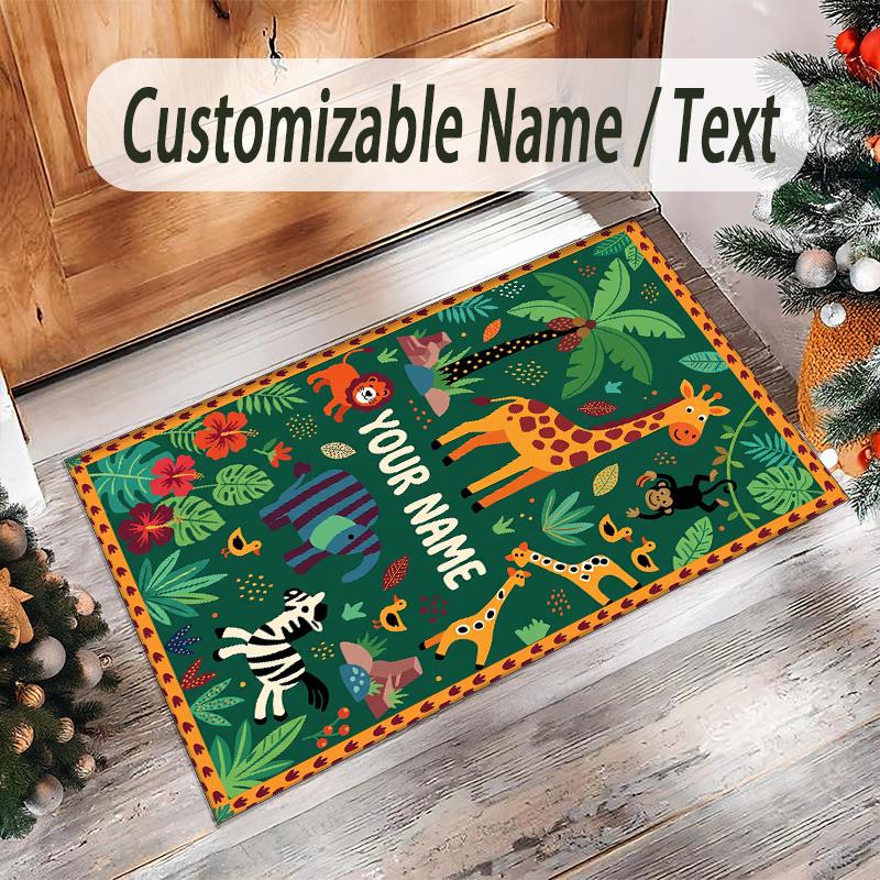 Animals Theme Crystal Velvet Floor Rug Personalized Custom Name Text Warm Carpet Home Decoration