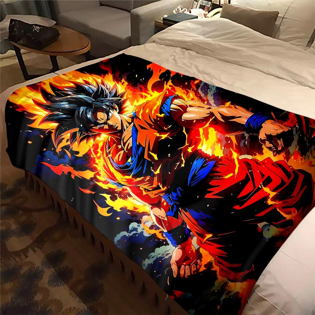 1PC Manta de Franela con Estampado de Son Goku, Alta Calidad para Todas las Estaciones, Decoración del Hogar, Calidez y Comodidad, Perfecta para Regalos de Navidad