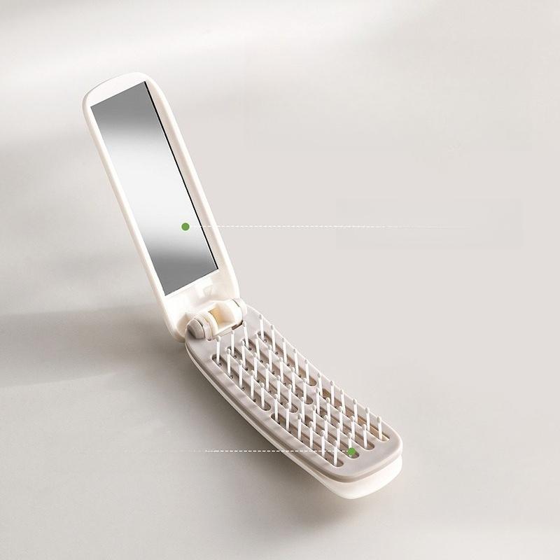 Folding Hair Brush With Mirror Portable Travel Comb Compact Pocket Hairbrush Anti Static Air Cushion Massage Brush For Styling