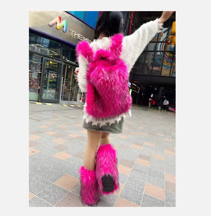 2026 NEW FASHION Y2K Faux Fur FOR Women Backpack Solid Soft Fleece Knapsack Harajuku Style Winter Ladies Bag