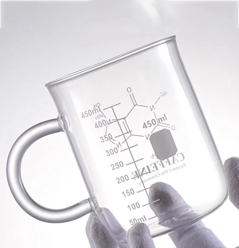 New Caffeine Beaker Mug Graduated Beaker Mug with Handle  Borosilicate Glass  Cup                                    Cup