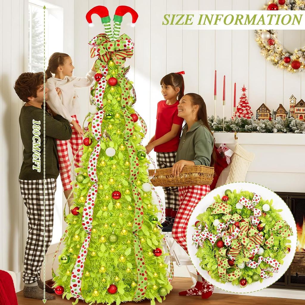6FT Pre-lit Pop-Up Christmas Tree with 200 Lights, Foldable Xmas Tree for Indoor Outdoor Decor