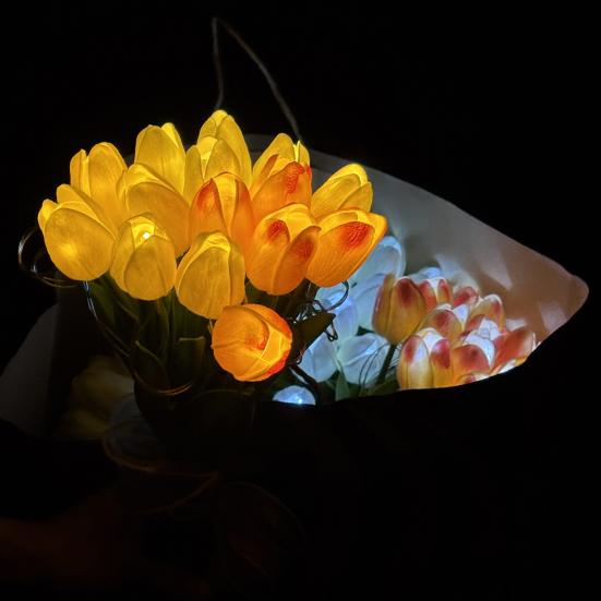 Flores Artificiales Tulipanes LED, Ramo Brillante de Mano con Pétalos Suaves, Tallo Flexible Luz Ambiental, Regalo Romántico Decoración del Hogar Dormitorio Ambiente
