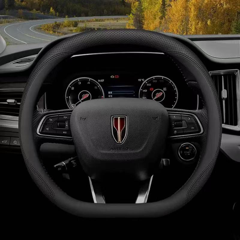 Genuine Leather & Suede Carbon Fiber Steering Wheel Cover for Hongqi H5/H9/EQM5/H7/EHS9