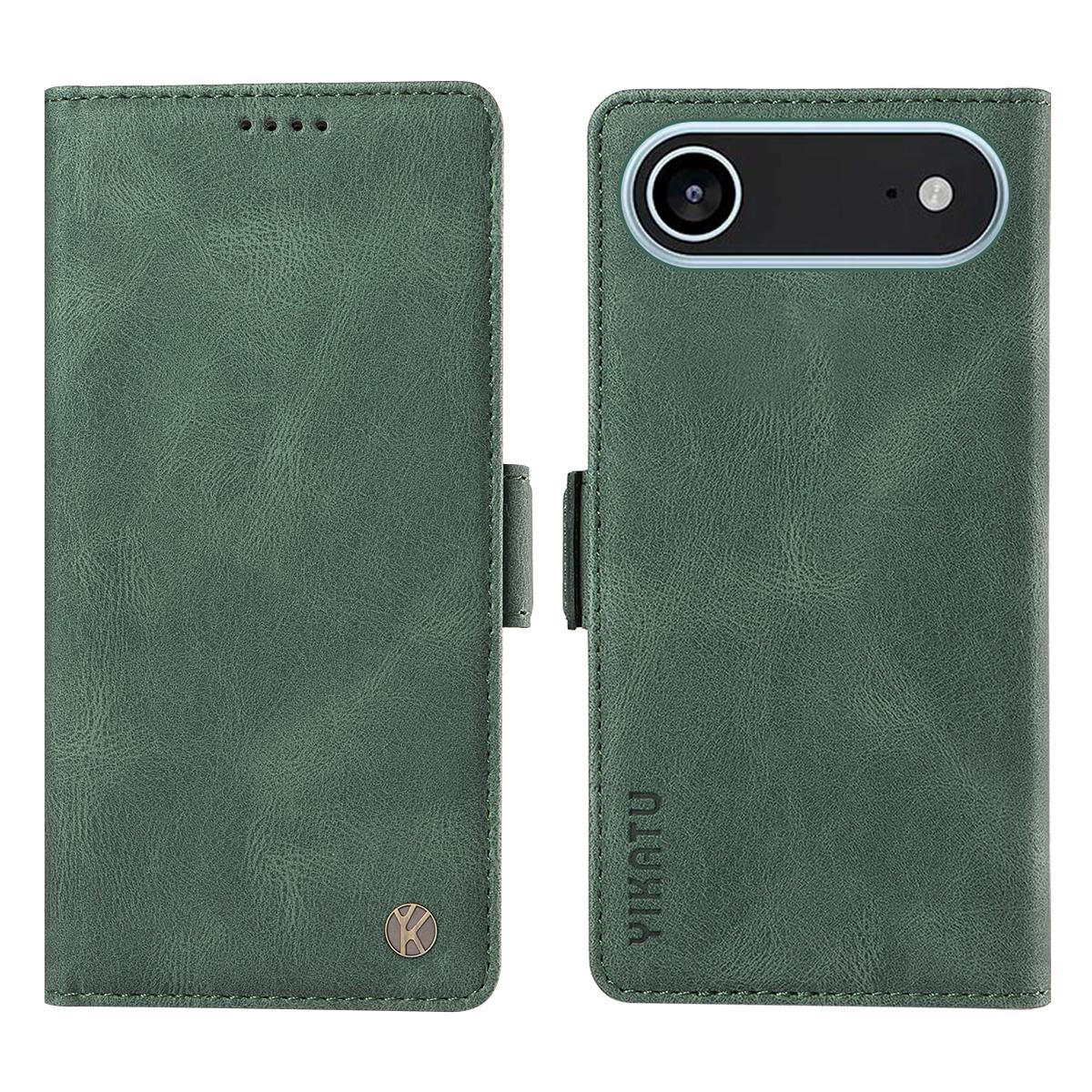 

For iPhone 17 Air Leather Case YIKATU YK-005 Skin-touch Feeling Wallet Phone Cover Green