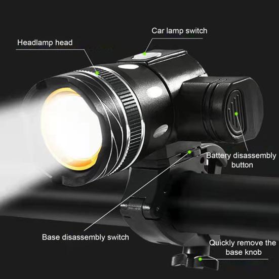 Bicycle Headlight Aluminum Alloy Waterproof Zoom USB Rechargeable Modes Adjustable MTB Road Mountain Bike Night Riding LED Front Lamp