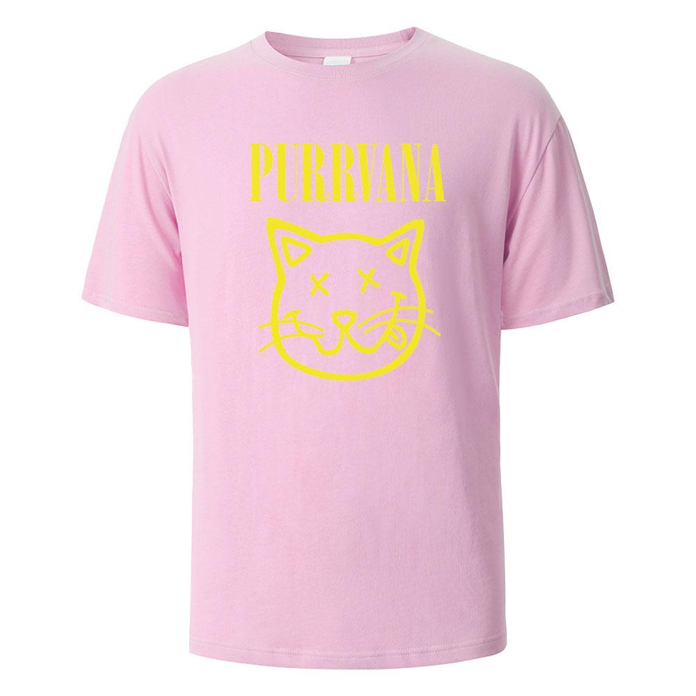

Purrvana Cat Head Print T-Shirt Summer Tees For Men Women 100% Cotton O-neck Oversize Casual Short sleeved Tops 4XL
