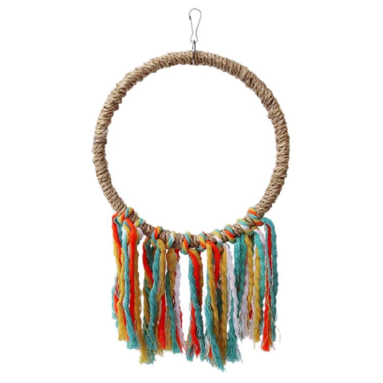 

Bird Chew Toy Colorful Parrot Cage Toy Sisal Ring Perch Stand with Hook L