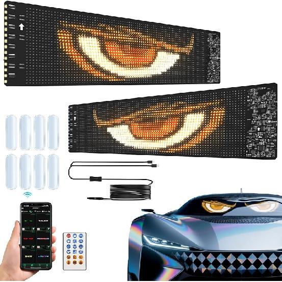 Devil Eyes Light for Windshield, 19.3"x4.3" Led Eyes, Led Flexible Film Screen for Cars, SUVs & Trucks, Programmable USB Matrix Panel, App/Remote