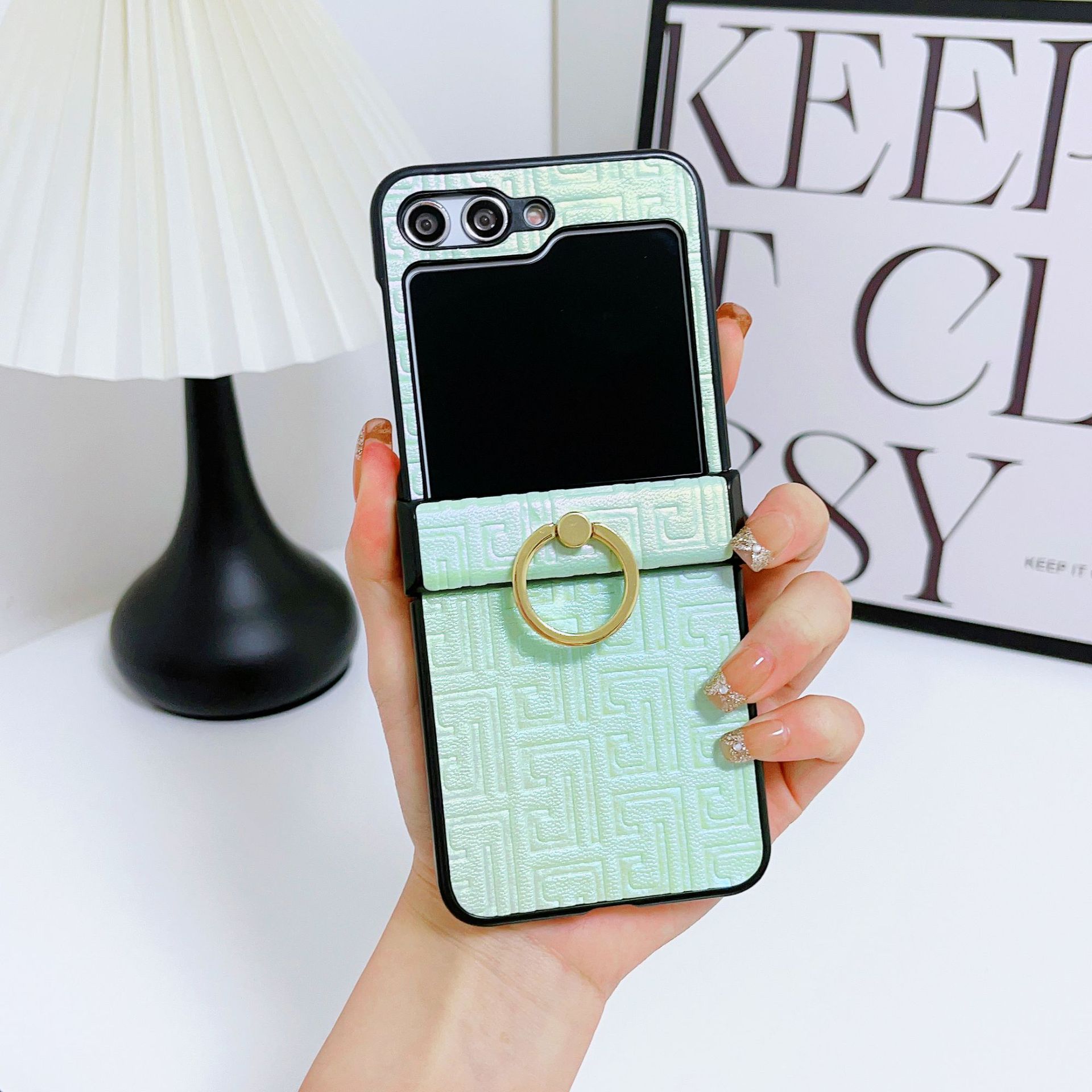 Korean zflip1 maze pattern gradual change glitter powder leather rope samsung zflip1 mobile phone case folding zflip1 Zflip5 розовый