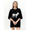 Übergroßes T-Shirt Schwarze Ziege Blumendruck Grafik-T-Shirt Freizeitkleidung für Damen Sommer Mode Lockere Passform Oberteil Streetwear Stil