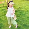 Girls Summer Fashion Set Baby Girl Ruffle Hem Top And Wide Leg Pants Two Piece Outfit Trendy Casual Clothes