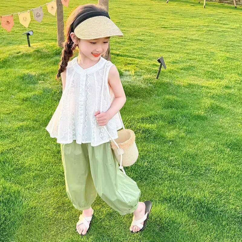 Girls Summer Fashion Set Baby Girl Ruffle Hem Top And Wide Leg Pants Two Piece Outfit Trendy Casual Clothes