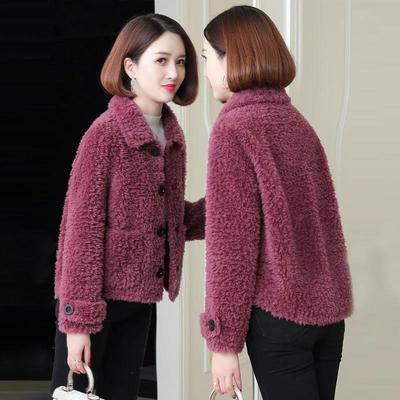 New Fashion Autumn Women's Imitation Lamb Wool Coat Plus Velvet Thick Mid-length Lapel Loose Cotton Jacket Solid Color Pocket Buttons