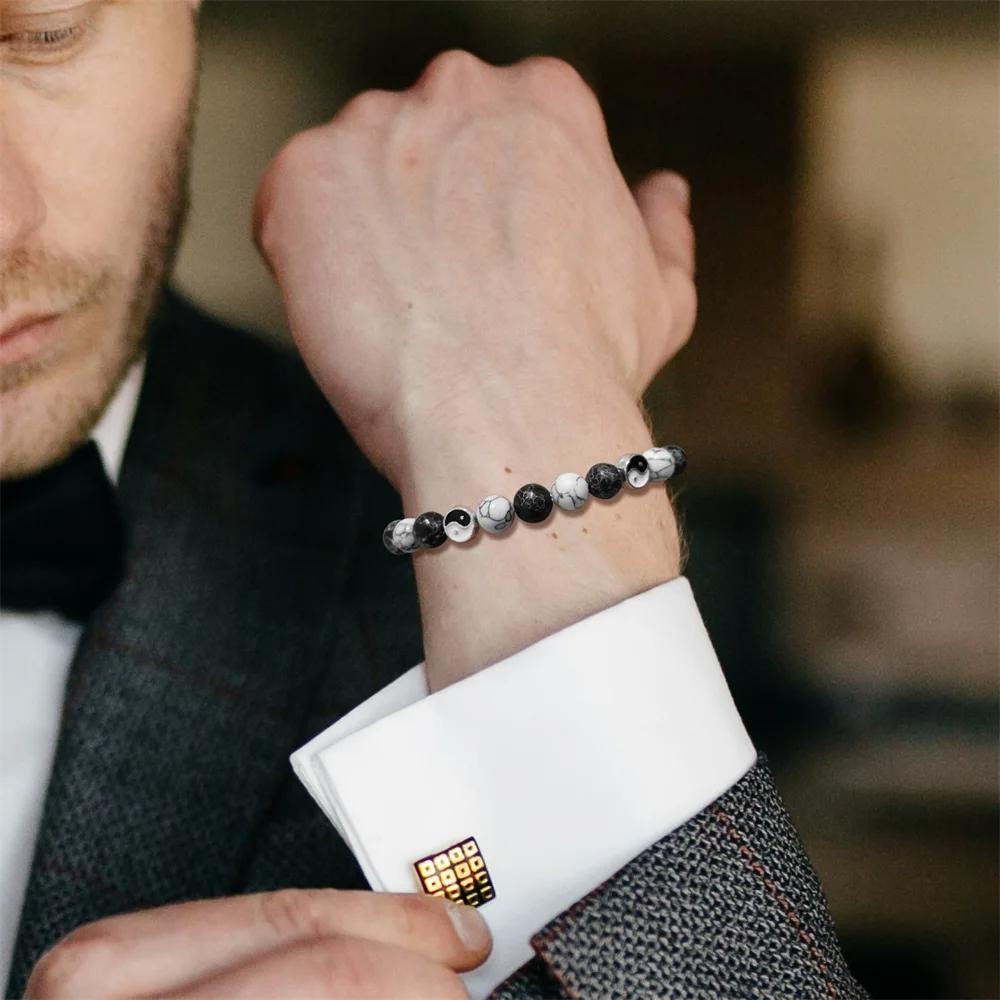 Neues weißes Katzenauge-Opal-Perlen-Armband, Mode, Tai Chi, Yin Yang, schwarze Glasperlen, Energie-Armbänder, Männer, Frauen, bester Freund, Schmuck