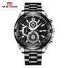 VA VA VOOM Orologi sportivi al quarzo da uomo Cassa in oro rosa moda Cinturino in pelle nera in acciaio inossidabile Calendario Orologio al quarzo impermeabile 30 m Relogio Masculino