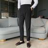 Men Suit Pants Formal Business Style Straight Leg Slim Fit Solid Color Soft High Waist Vintage Pockets Soft Breathable Men Office Trousers