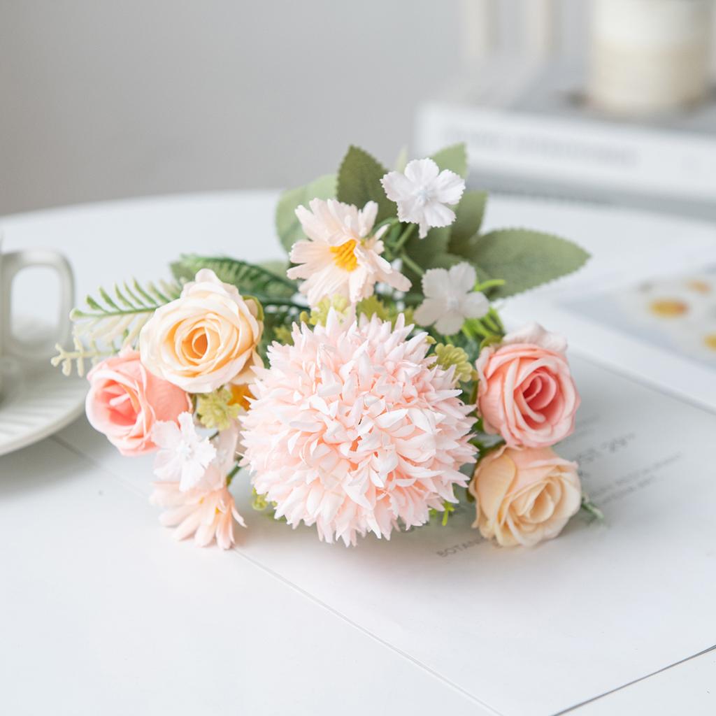 1PC Artificial Flowers Wedding Bride Bouquet Valentine's Day Garden Festival Vases Home Room Decor Fake Silk Roses Hydrangea Diy