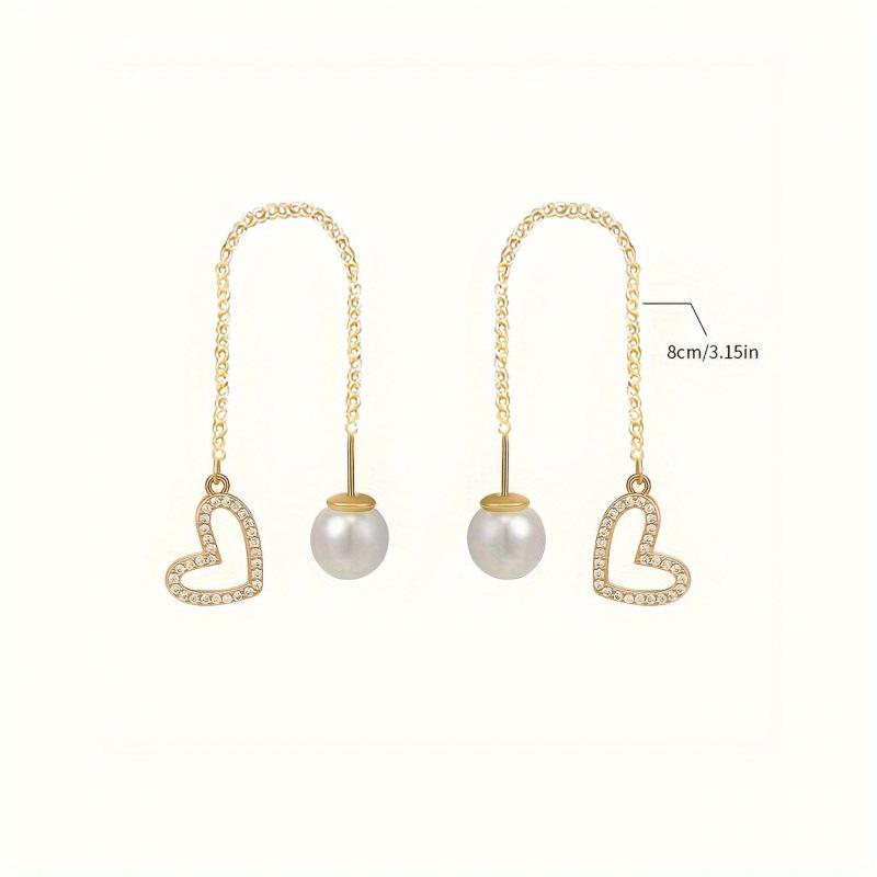 Korean Pearl Heart Drop Earrings - Trendy TikTok Style Fashion Studs