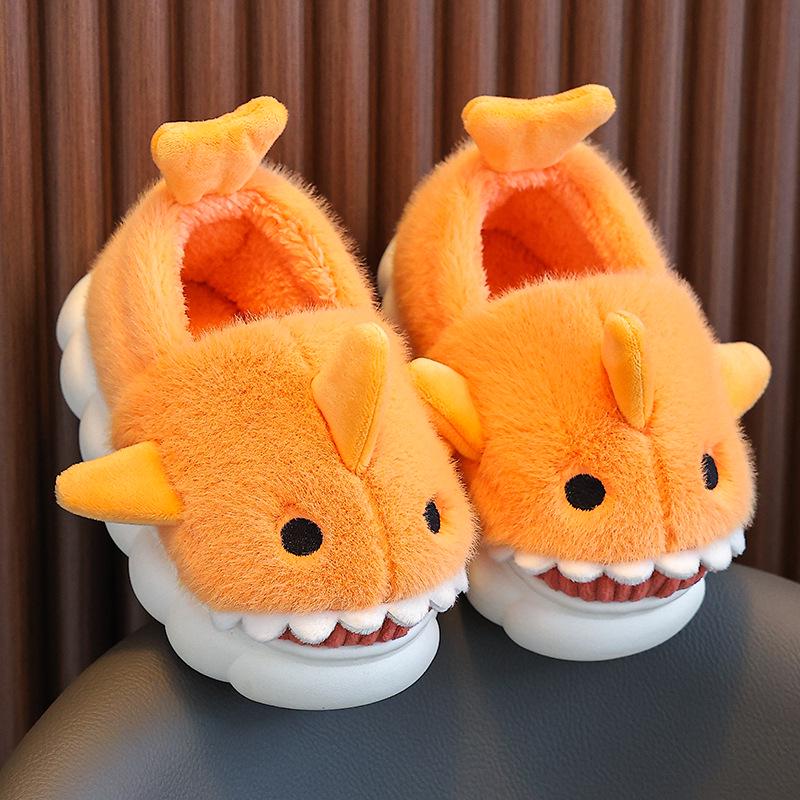 Children's Waterproof Shark Slippers – Non-Slip, Fur-Lined for Boys, Perfect for Autumn and Winter Indoors