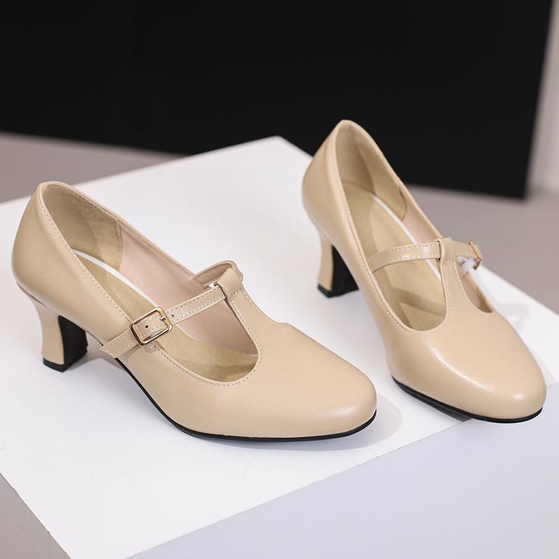 Fashion Elegant High Heels Pumps Woman Elegant Mary Janes Shoes Large Size 45 T-straps Black Nude Women's Heeled Party Wedding Shoes