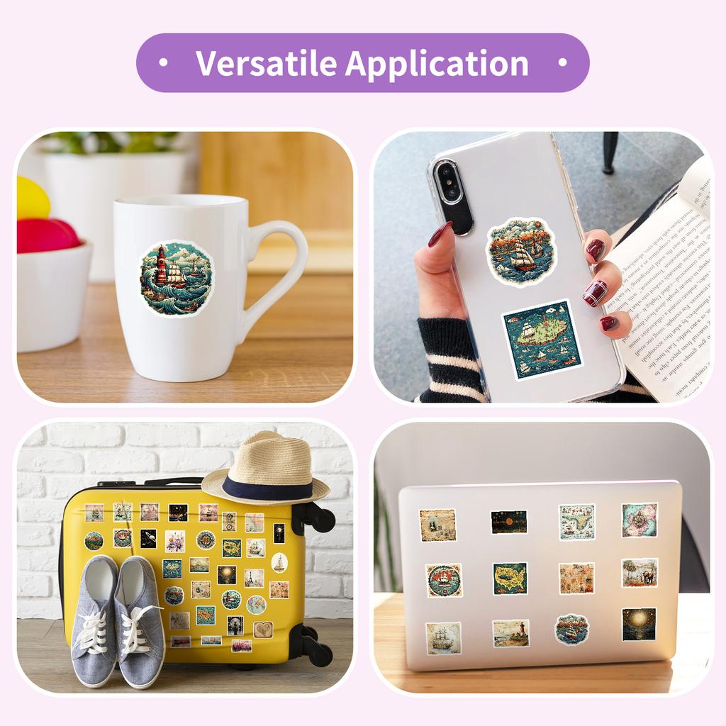 50PCS Artistic Retro Poster Style Map Stickers, Vintage Country Map Decals for Phone, Laptop & DIY Decoration