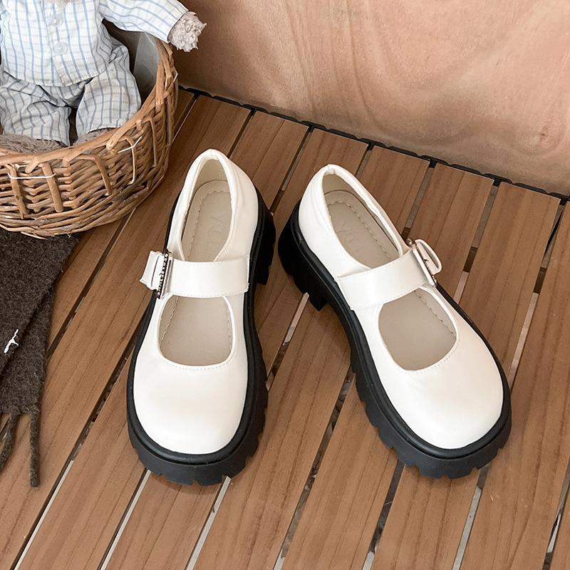 

Модные темпераментные туфли на толстом каблуке и платформе из маленькой кожи, женские, новая коллекция весна-осень 2025, туфли-лодочки Мэри Джейн с круглым носком на высоком каблуке 40 бежевый