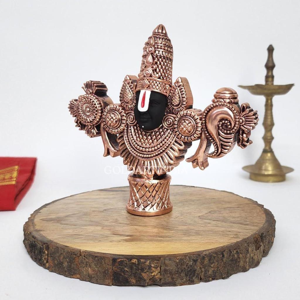 Lord Venkateswara Balaji Idol | Copper-Plated Antique Matte Finish | 4.5 x 5.3 inch | Tirupati Balaji Murti for Home Mandir, Office