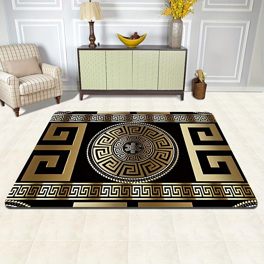 Retro Black&Gold Greek Key Floor Mat,Non-Slip HD Geometric Print, Washable Welcome Rug for Entryway,Living Room,Bathroom & More