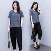 Tops for Age Reduction and Slimming Suit, Summer Women's Loose Short-sleeved Two-piece Set, Three-quarter Harem Pants