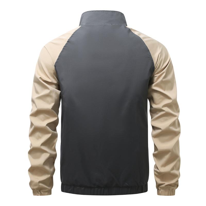 Men S Casual Stand Collar Long Sleeve Patchwork Jacket