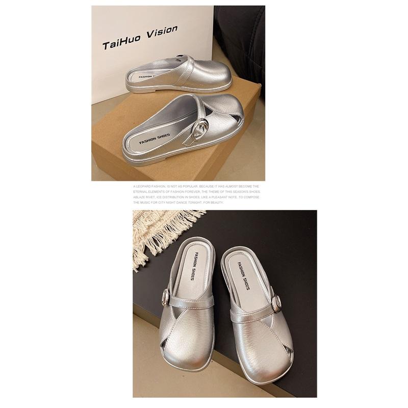 Women's Summer Mules Flat Shoes Fashion Square Toe Slip-on Slippers