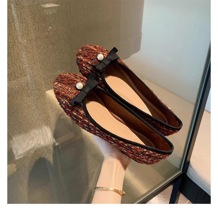 Grape mother single shoes flat bottom high sense external wear temperament small fragrant style not tired feet round head single shoes women's casual