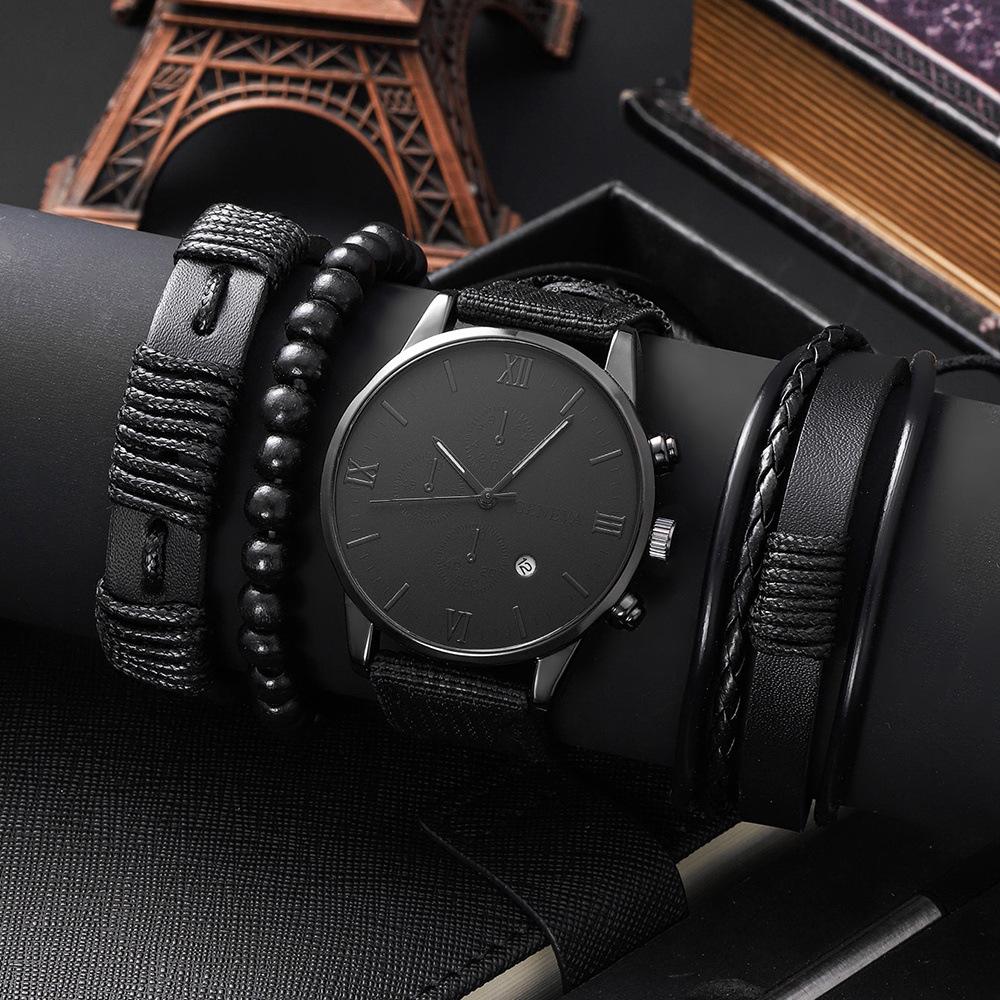 Men's Set Gift Watch 4pcs Bracelet Four-piece Set Men's Watch Calendar Watch Quartz Watch Sports