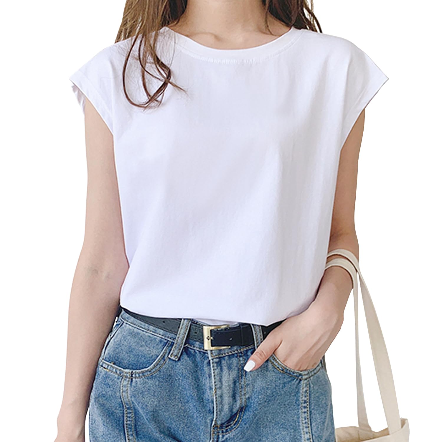 

Sleeveless Tank Crew Loose Slimming Summer Solid French Cut and Round Perfect for Loose Fit [Mmlnrc] Women s Top, Neck, Quick-Drying, Fit, Top, Wear,