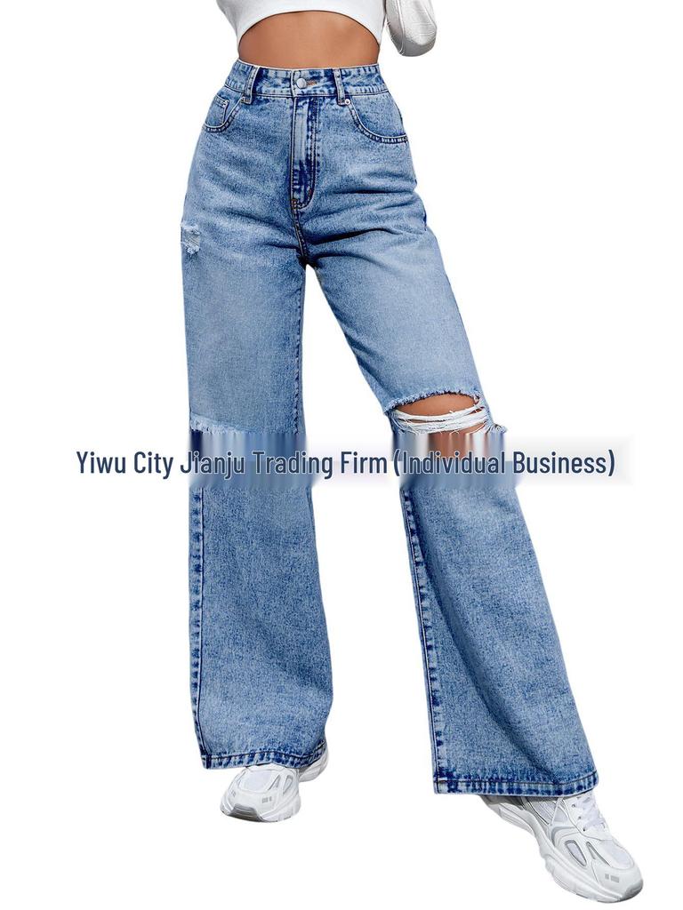 Y2K Zerfetzte High-Waist Damen Casual Bequeme Lange Jeans
