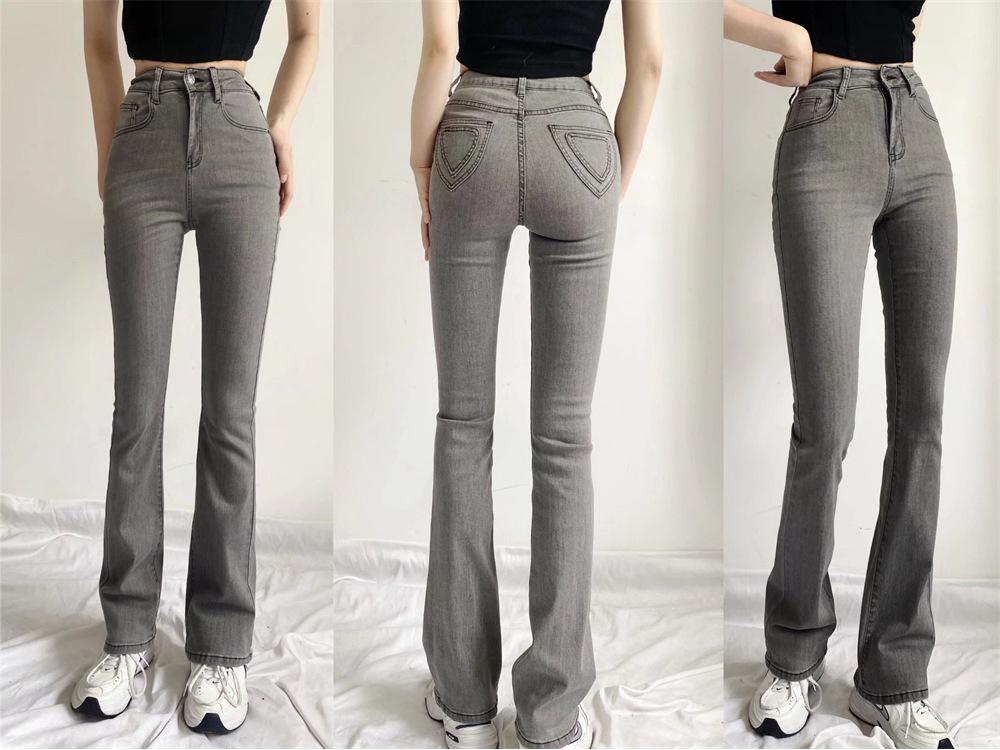 YPFF Trendy European & American Style Women's High Waist Slimming Flare Jeans with Heart Pocket.