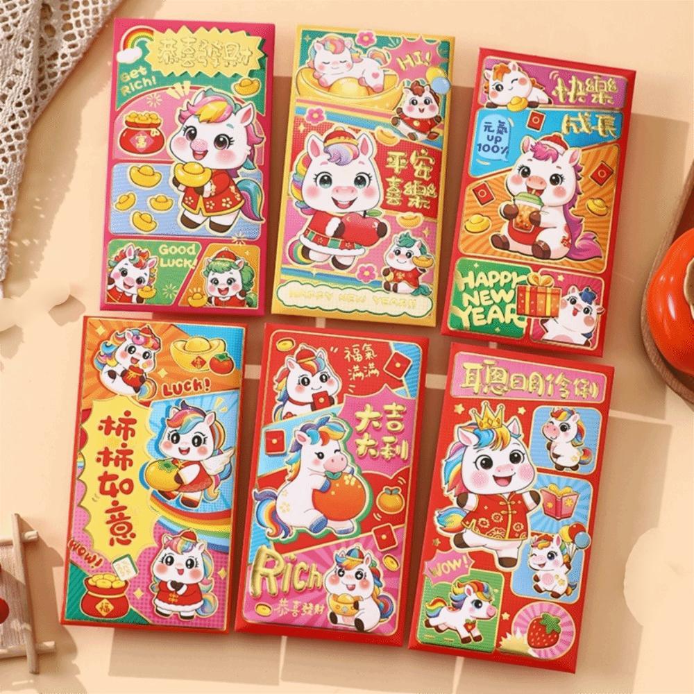 6pcs Blessing 2026 Horse Year Red Envelopes Chinese Style Money Envelope Spring Festival