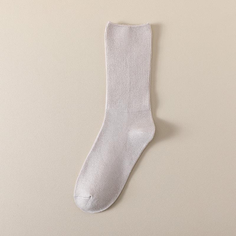 Women's Retro Mid-Calf Wool Socks - Japanese Style, Solid Color, Loose Fit