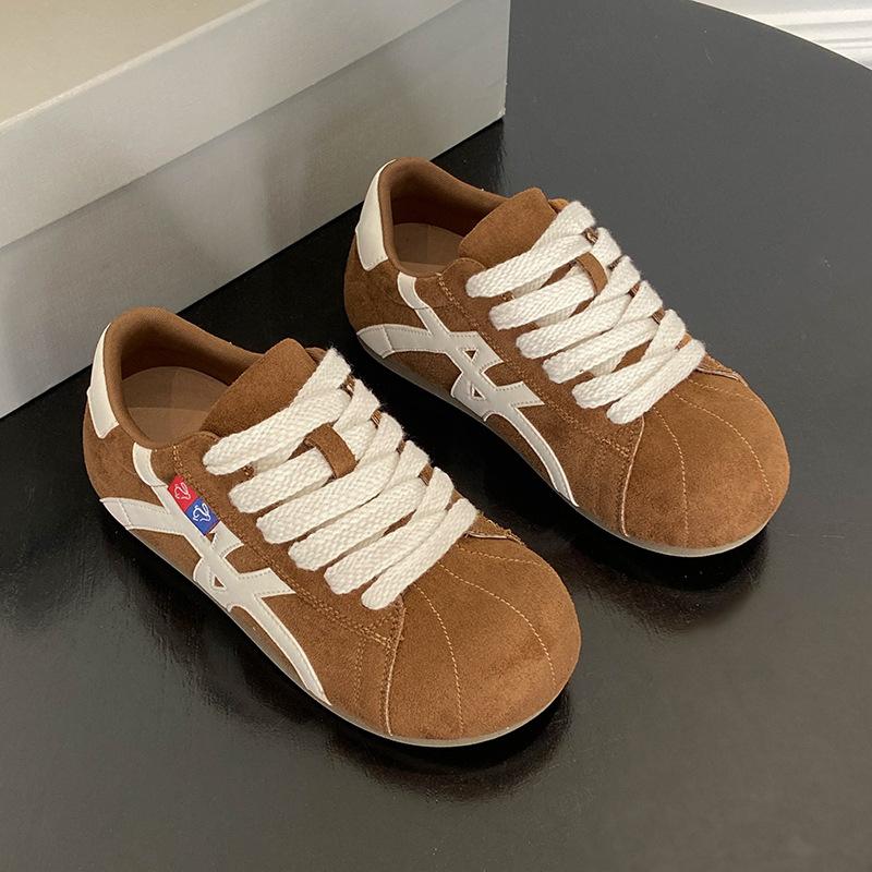 Ретро цветовая гамма немецкие тренировочные туфли женские осень 2025 новая шнуровка круглый носок повседневные кеды модные универсальные туфли Форреста Гампа 35