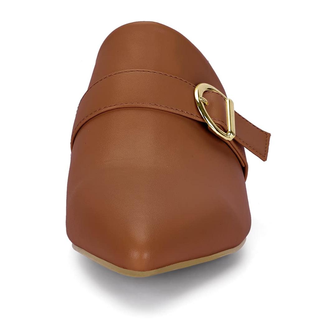 Allegra K Women's Pointed Toe Mules, Sandals, Loafers, Closed Toe, Heelless, Brown, Size 26.0cm
