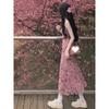 Pink suspender floral dress female summer new fairy temperament slim and thin waist long skirt