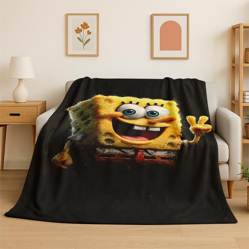 Cartoon S-SpongeBob Patrick Star Flannel Blanket Soft Warm Throw Blanket for Bedroom Living Room Bed Travel Camping Picnic Kid 75x90cm