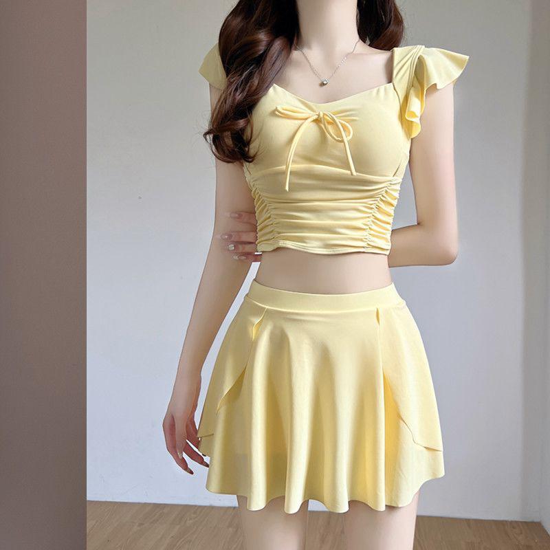 New Women's Skirt-Style Split Swimsuit with Boyleg and Chest Pad for Hot Spring Vacations