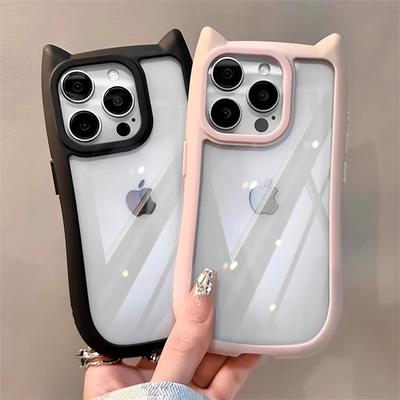 Kreslený 3D Roztomilé Mačacie Uši Silikónový Nárazuvzdorný Kryt na Telefón Pre iPhone 11 12 13 14 15 16 Pro Max X XR XS Priehľadný Akrylový Kryt